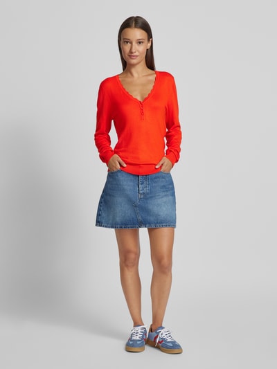 ICHI Gebreide pullover met V-hals, model 'DIANE' Rood - 1