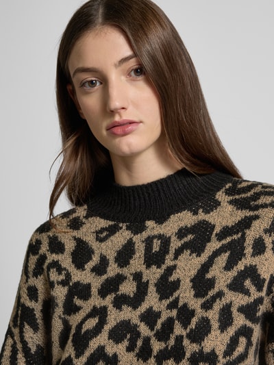 Vero Moda Regular Fit Strickpullover mit Animal-Print Modell 'MARS' Black 3