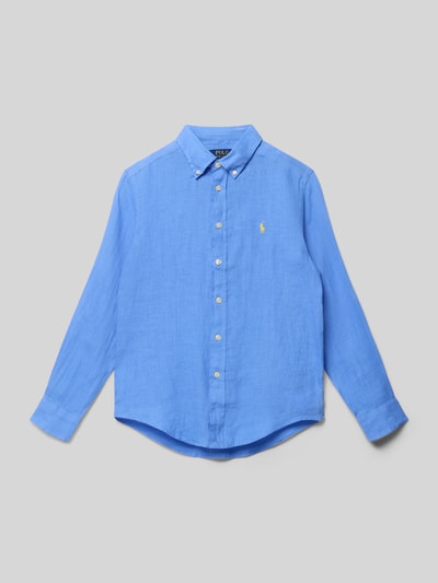 Produktfoto, Regular Fit Freizeithemd aus Leinen von Polo Ralph Lauren Teens in Optik: Unifarben, Button-Down-Kragen, Logo-Stitching, Material: reines Leinen