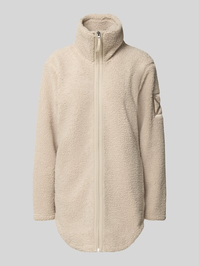 Produktfoto, Relaxed Fit jack met structuurpatroon en opstaande kraag Model 'Umi' van Didriksons in beige met logodetail en ritssluiting.