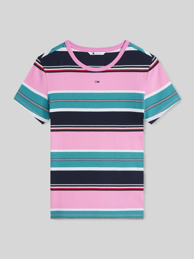 Tommy Jeans slim fit T-shirt van katoenmix in ribtricot Felroze - 2