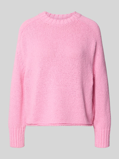 Produktfoto, Oversized Strickpullover aus Baumwoll-Mix von Marc O'Polo in Rosa, Optik: Unifarben, Strickstruktur, gerippte Abschlüsse, Label-Stitching-Applikation