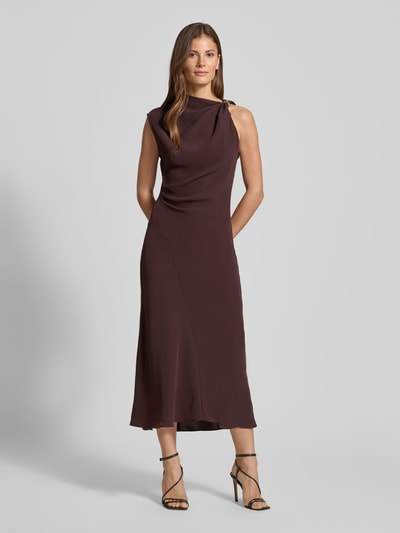 Mango Midikleid mit Raffungen Modell 'JOIA' Dunkelbraun 4