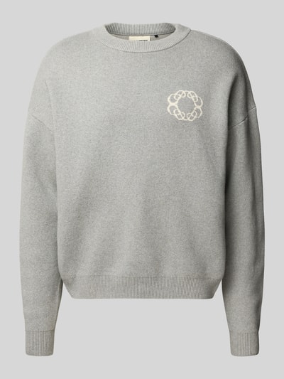 PROHIBITED Oversized Strickpullover mit Label-Print Hellgrau 2