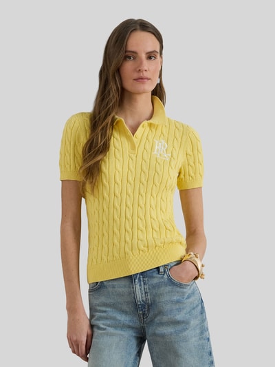 Lauren Ralph Lauren Regular Fit Strick Poloshirt mit Label Stitching Hellgelb 4