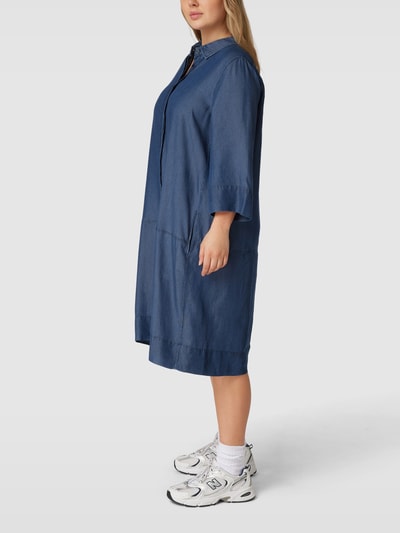 Samoon Sukienka jeansowa PLUS SIZE z wykładanym kołnierzem model ‘POP SAFARI’ Jeansowy niebieski 4