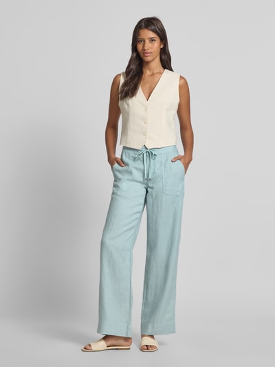 Lauren Ralph Lauren Spodnie lniane o luźnym kroju z elastycznym pasem model ‘JOVONIE’ Jasnoniebieski 1