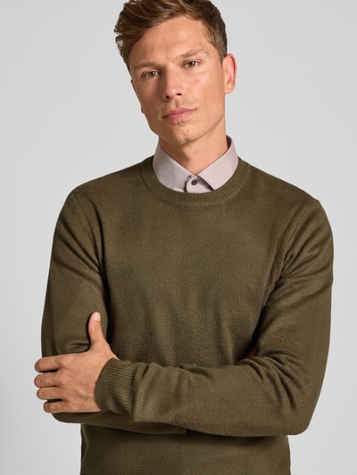 Casual Friday Regular fit gebreide pullover met ronde hals, model 'Heine' Olijfgroen - 3