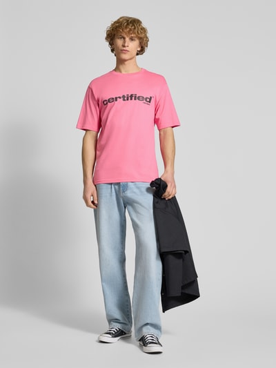 REVIEW T-shirt met labelprint Felroze - 1