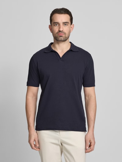 Marc O'Polo regular fit poloshirt van mix van katoen en linnen Marineblauw - 4
