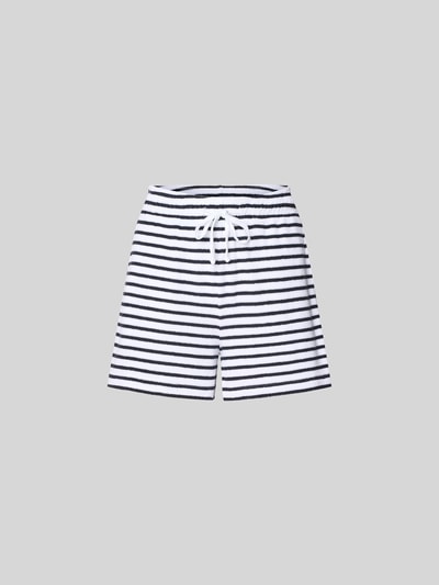Produktfoto, Shorts in Frottee-Optik von Juvia, weiß und blau gestreift, Baumwoll-Mix, Regular Fit, elastischer Bund mit Tunnelzug.