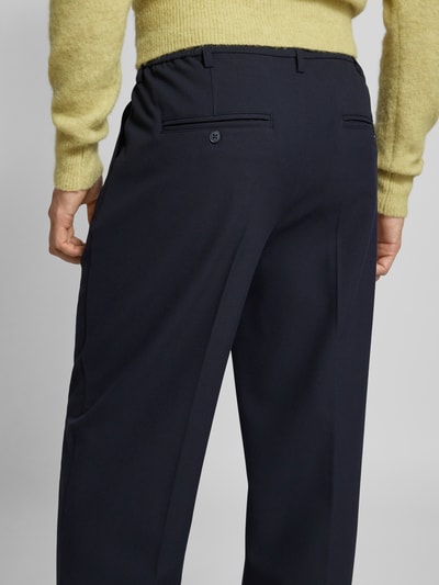 Casual Friday Tapered fit stoffen broek met bandplooien Marineblauw - 3