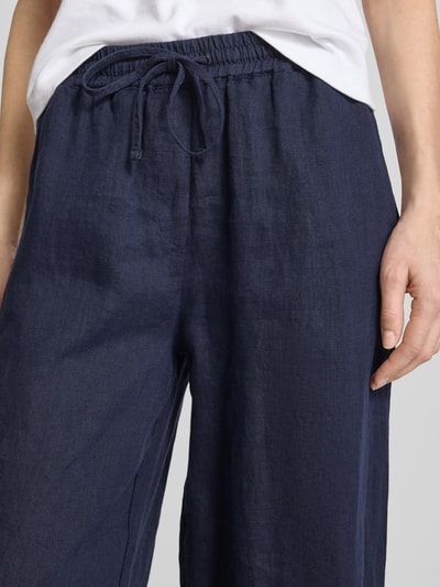 Emily Van den Bergh Wide leg linnen broek met elastische band Marineblauw - 3