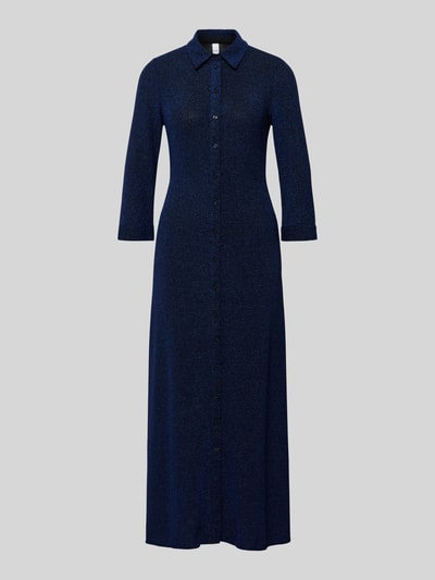Produktfoto, Hemdblusenkleid mit 3/4-Arm Modell 'JOHANNA' von YAS, maxikleid, A-lijn, glanzend, stretch-materiaal, knoopsluiting, blauw