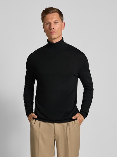 Casual Friday Slim fit gebreide pullover met col, model 'Osvald' Zwart - 4