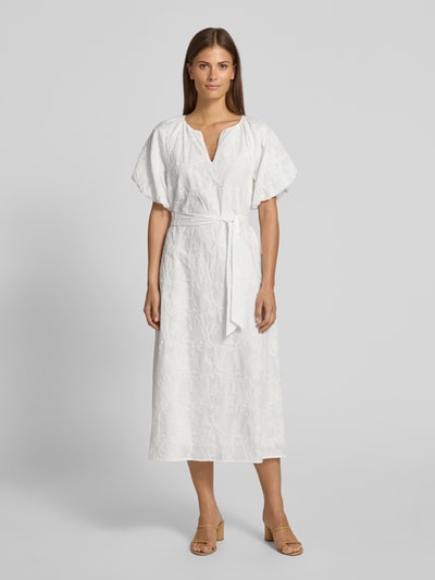 comma Midikleid mit Puffärmeln und Bindegürtel Sand 4