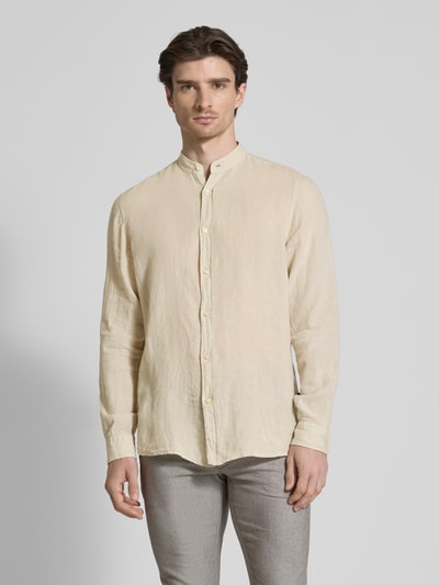 BOSS Orange Regular Fit Leinenhemd mit Stehkragen Modell 'Race' Sand 4