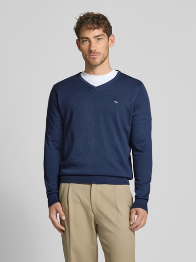 Fynch-Hatton Strickpullover mit Logo-Stitching Dunkelblau 4