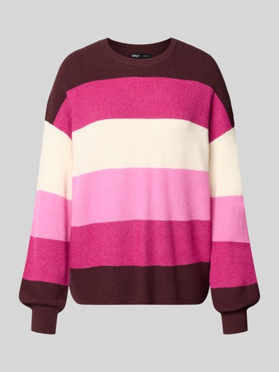 Produktfoto, Regular Fit Pullover aus Viskose-Mix Modell 'LATIA' von ONLY aus grob gestricktem Material in Rosa, Pink, Creme und Braun, Damen Pullover von ONLY