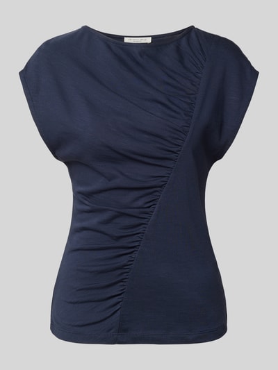 Productfoto, T-shirt met ronde hals en draperingen van Christian Berg Woman in marineblauw, mix van katoen en micromodal, slim fit