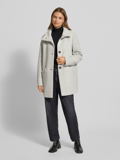 Amber & June Lange jas met opstaande kraag en steekzakken Lichtgrijs gemêleerd - 1