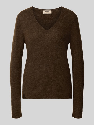 Produktfoto, Strickpullover mit Woll-Anteil Modell 'Mape' von MOS MOSH in Dunkelbraun, taillierte Passform, V-Ausschnitt, glatte Textur