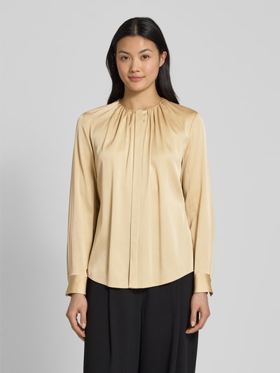 BOSS Regular fit zijden blouse met plooien, model 'Banorah' Beige - 4