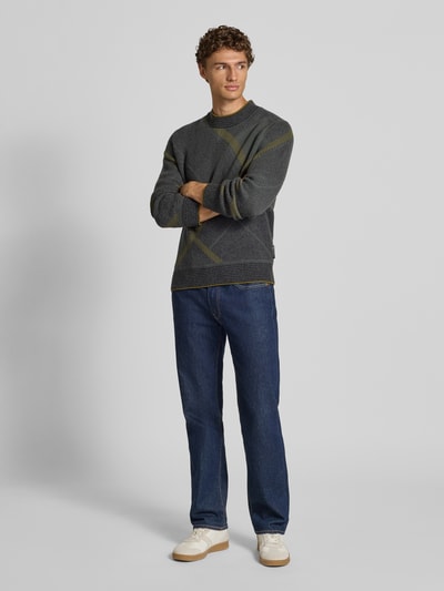 Marc O'Polo Regular fit gebreide pullover van een mix van katoen en wol Antraciet - 1