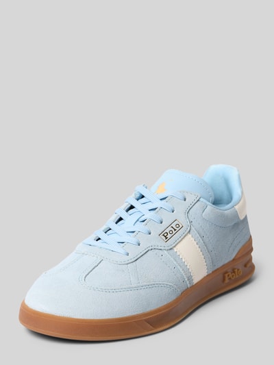Produktfoto, Sneaker aus Leder mit Schnürung Modell 'HERITAGE AERA' von Polo Ralph Lauren, niebieski kolor, zaokrąglony nosek, skórzana cholewka, detale z logo, gumowa podeszwa, wysokość obcasa 4 cm w rozmiarze 40, wysokość cholewki 6 cm w rozmiarze 40, szerokość w rozmiarze 40: 6 cm