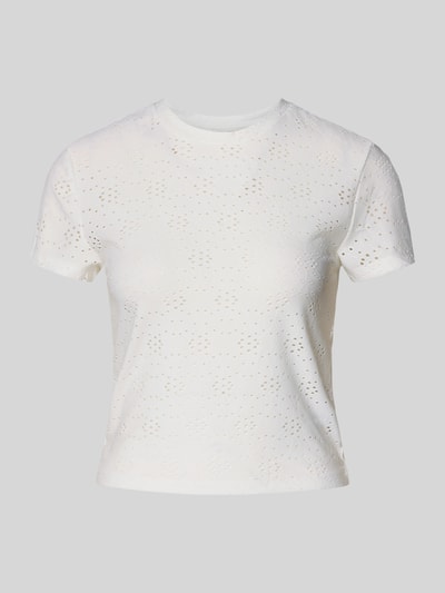 Produktfoto, Relaxed Fit T-Shirt mit Ausbrenner-Effekt Modell 'SMILLA' von Only, Damen T-Shirt, weiß, leichte Struktur, Rundhals, Kurzarm.