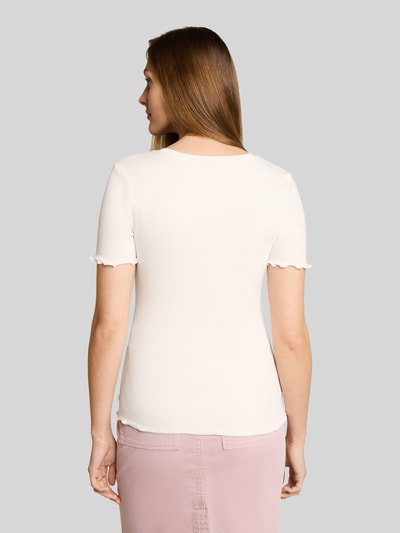 Tom Tailor Denim slim fit T-shirt van katoenmix in ribtricot Offwhite - 5