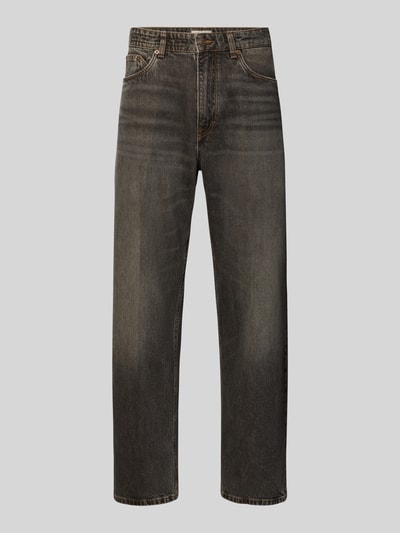 Produktfoto, Regular Fit Jeans aus reiner Baumwolle Modell 'RAWDY' von DRYKORN, dunkelbrauner Denim, 5-Pocket, Gürtelschlaufen, Knopfverschluss.