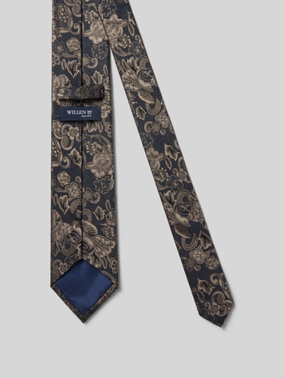 Produktfoto, Krawatte aus reiner Seide mit Logo-Detail von Willen mit floralem Design in Beige und Schwarz, spitze Passform, 7 cm Breite