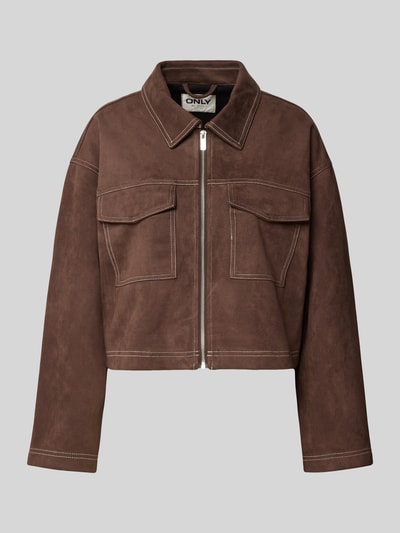 Only Oversized jack in wildleerlook, model 'STINA' Chocoladebruin - 2