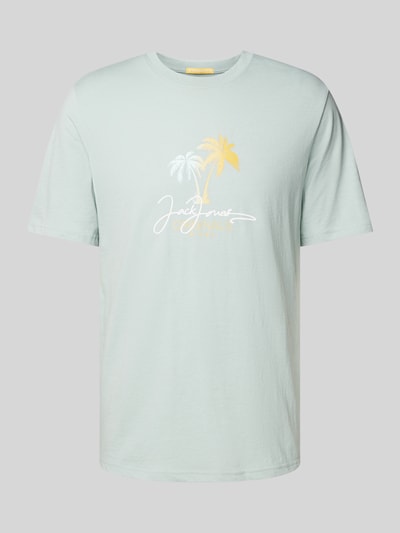 Jack & Jones T-shirt met labelprint, model 'CYRUS' Rookblauw - 2