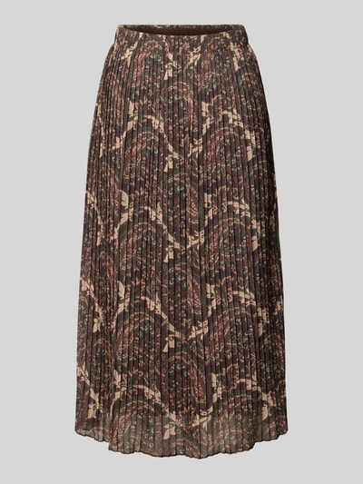 Produktfoto, Plisseerock mit elastischem Bund Modell 'Ar44ianaa' von ZABAIONE, braun gemustert, A-Linie, Midilänge, Chiffon, detailreiche Plisseefalten, blickdichter Unterrock, für Damen