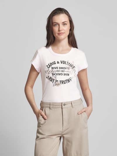 Zadig & Voltaire T-shirt z wyhaftowanym motywem model ‘WOOP’ Jasnoróżowy 4