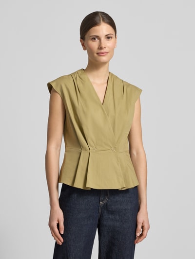Marella Bluzka o kroju regular fit z ułożonymi fałdami model 'Bazar' Khaki 4