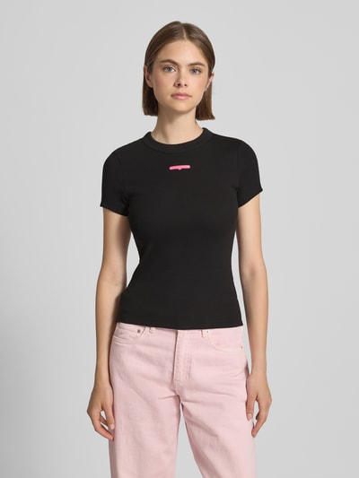 Tommy Jeans T-shirt o kroju slim fit z prążkowaniem Czarny 4