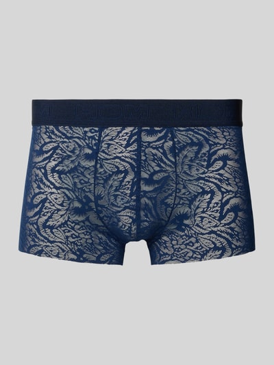 Productfoto, Trunks aus Spitze mit elastischem Logo-Bund van HOM, donkerblauw, semi-transparante look, elastische materiaalmix, nauwsluitende pasvorm