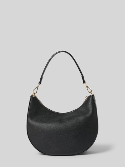 Produktfoto, Shoulder Bag in Leder-Optik Modell 'RYTA' von VALENTINO BAGS, schwarze Struktur-Oberfläche, goldfarbene Details, abnehmbarer Schulterriemen, Logo-Applikation, rechteckige Form, Maße: 26x24x10 cm, Länge Riemen: 108 cm.