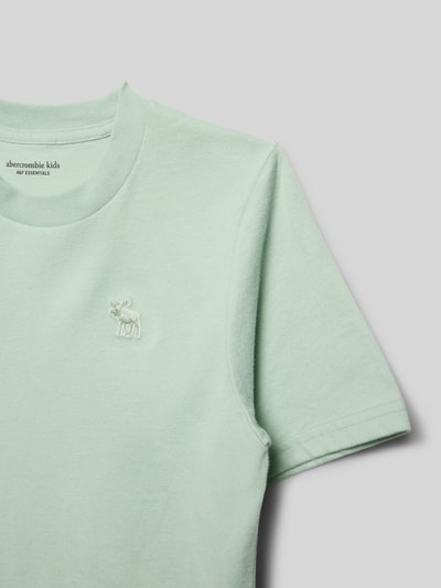 Productfoto, lichtgroen T-shirt met ronde hals van katoenmix, rechte fit, model 'ESSENTIAL' van Abercrombie&Fitch, ruglengte maat 134: 55 cm