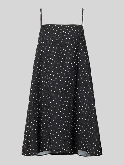 Produktfoto, Minikleid im Allover-Look mit Spaghettiträgern von REVIEW aus schwarzem Satin in A-Linie, feine weiße Punkte, glatte Satin-Haptik.