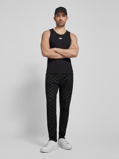 Karl Lagerfeld Straight fit sweatpants met all-over labelprint Zwart - 1