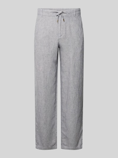 Produktfoto, Leinenhose mit Bindegürtel Modell 'KARL MYKONOS' van Jack & Jones in lichtgrijze tint, mix van linnen en viscose, relaxed fit, knoop- en ritssluiting, strikceintuur, steekzakken, strookzak aan de achterkant, bandwijdte maat M 41 cm, binnenbeenlengte maat M 78 cm.