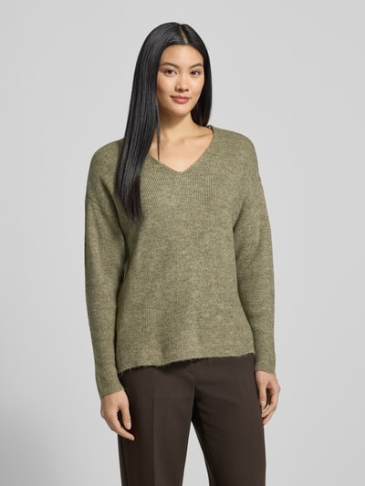 Vero Moda Regular Fit Strickpullover mit V-Ausschnitt Modell 'CREWLEFILEGLITTER' Oliv 4