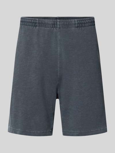 Produktfoto, Regular Fit Shorts mit elastischem Bund Modell 'Harper' von Carhartt Work In Progress aus Reine gewachste Baumwolle in dunklem Blau, feine Struktur, Herren Shorts, Bundweite 44 cm, Innenbeinlänge 17 cm, Größe M.