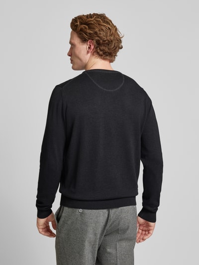 Fynch-Hatton Gebreide pullover met labelstitching, model 'Superfine' Antraciet gemêleerd - 5