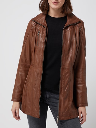 Jilani Lederjacke mit Teilungsnähten Modell 'Amita' Cognac 4