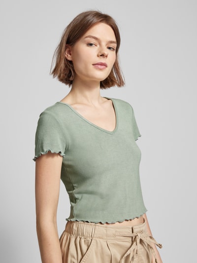 Only Cropped T-Shirt mit Muschelsaum Modell 'KIKA' Schilf 3